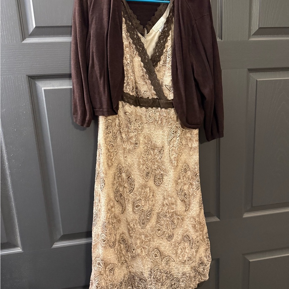 Maurices Brown and Cream Lace Detail Dress